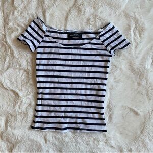 Reformation striped off shoulder knit top